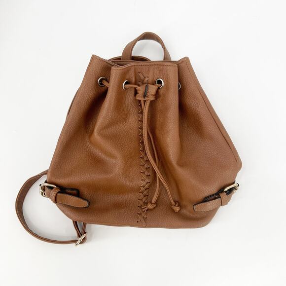 Brown Faux Leather Drawstring Mini Backpack - Picture 1 of 5